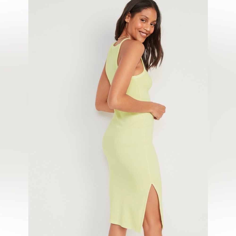 NWT Fitted Rib-Knit Yellow Midi Cami Tank Top Dress Size L